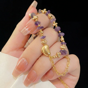 Hand-Beaded Amethyst Halskette aus 18K vergoldet Copper