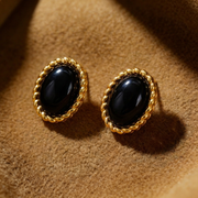 Schwarzer Onyx Ohrringe aus 18K vergoldet Copper