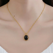 Schwarzer Onyx Halskette aus 18K vergoldet Copper