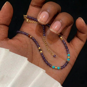 Amethyst, Karneol und Türkis Halskette aus 18K vergoldet Copper