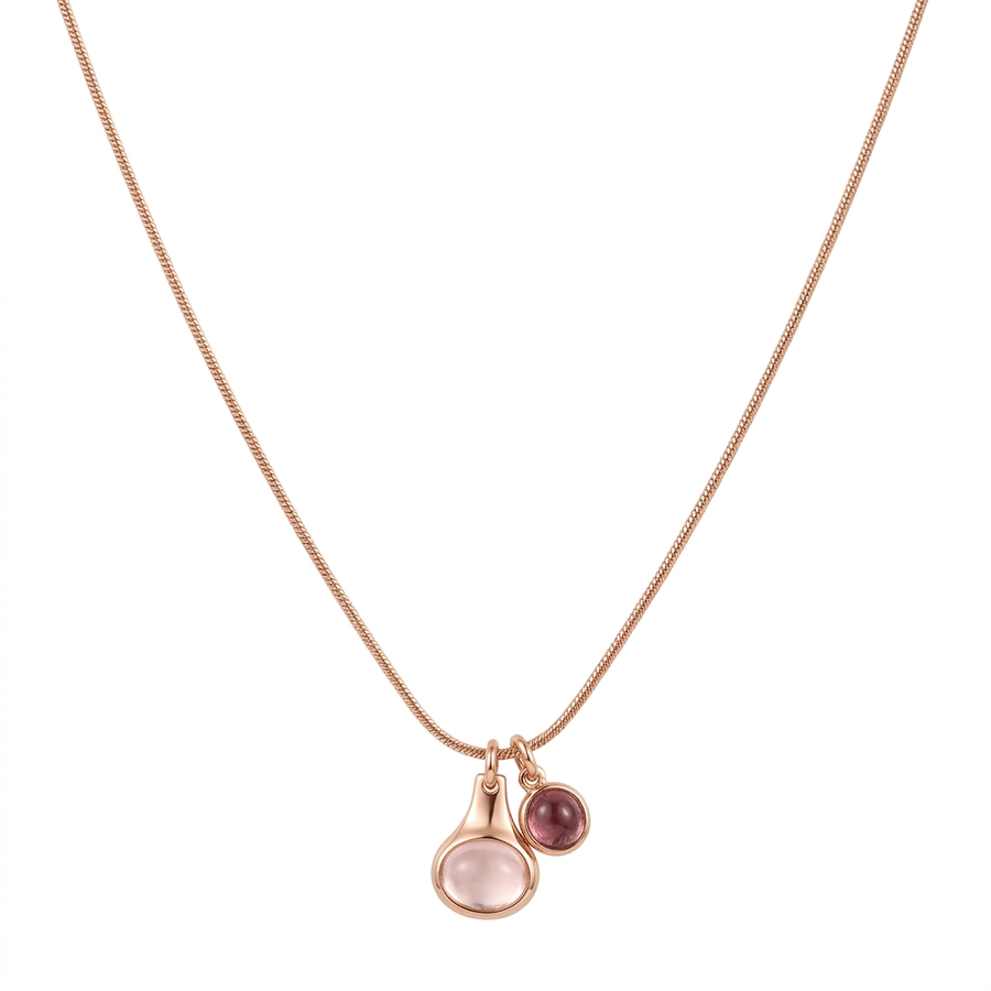 Rosenquarz und Erdbeerquarz Halskette aus 18K vergoldet Copper
