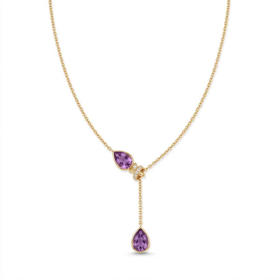 Herzperle Drop Halskette aus Bergkristall oder Amethyst