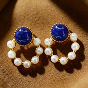 Perle und Lapis Circle Stud Ohrringe aus vergoldetes Sterlingsilber