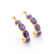 Oval Gemstone Hoop Ohrringe aus Jasper oder Sugilite