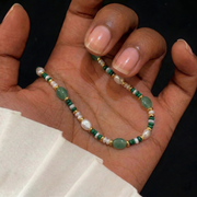 Malachit Green Jade Beads Halskette aus 24K vergoldet Copper