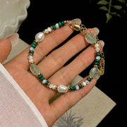 Malachit Green Jade Beads Armband aus 24K vergoldet Copper