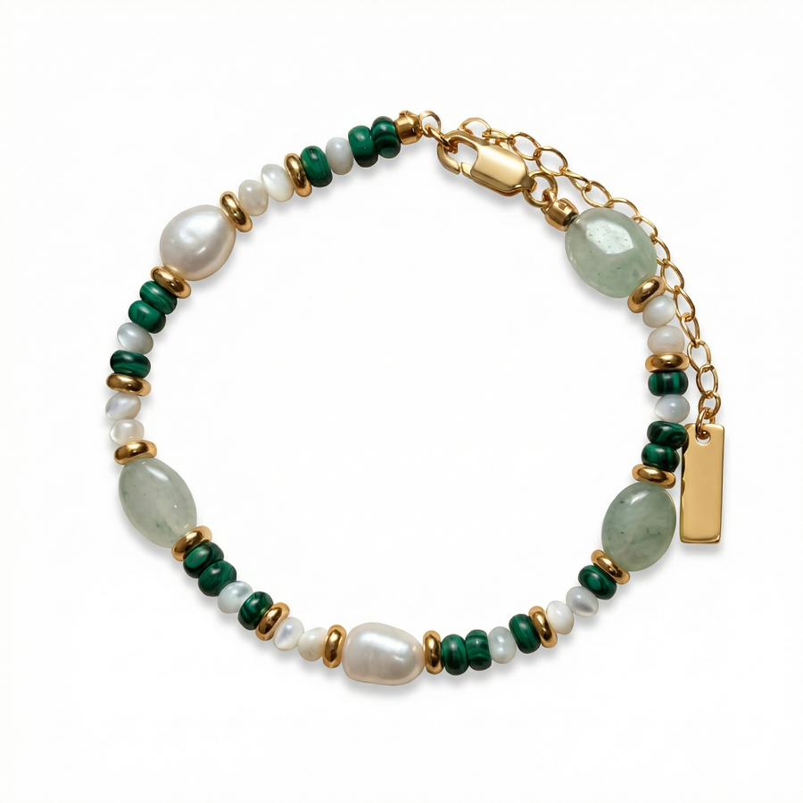 Malachit Green Jade Beads Armband aus 24K vergoldet Copper