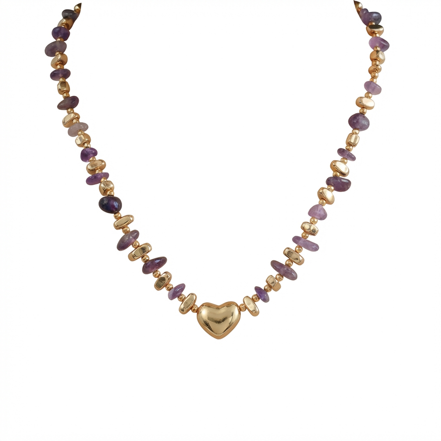 Hand-Beaded Amethyst Halskette aus 18K vergoldet Copper
