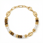 Tigerauge Perle Accent Armband aus 18K vergoldet Copper