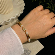 Tigerauge Perle Accent Armband aus 18K vergoldet Copper
