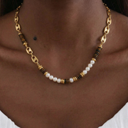 Tigerauge Perle Accent Halskette aus 18K vergoldet Copper