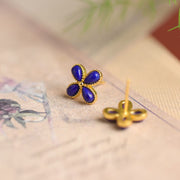 Kleeblatt Lapislazuli Stud Ohrringe aus 18K Gold-Vermeil auf Sterlingsilber