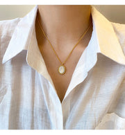 White Mother-of-Perle Halskette aus 18K gold-plated copper