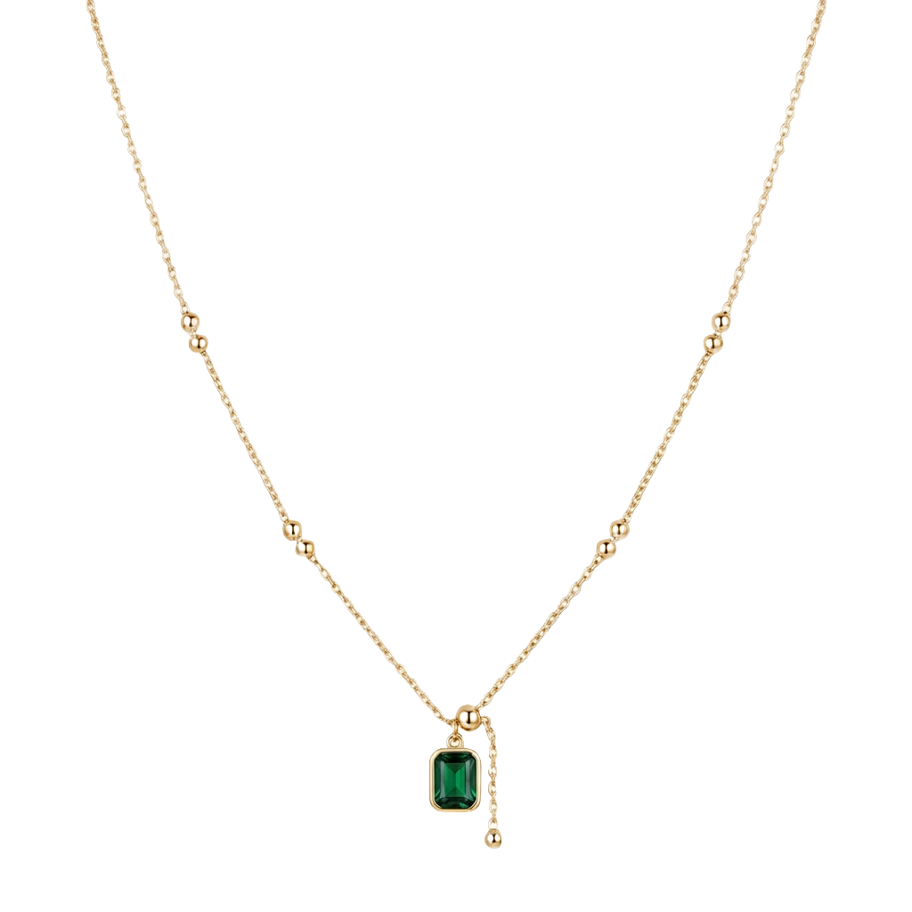 Grüner-Chalcedon-Anhänger-Halskette aus 18K-vergoldetem Kupfer