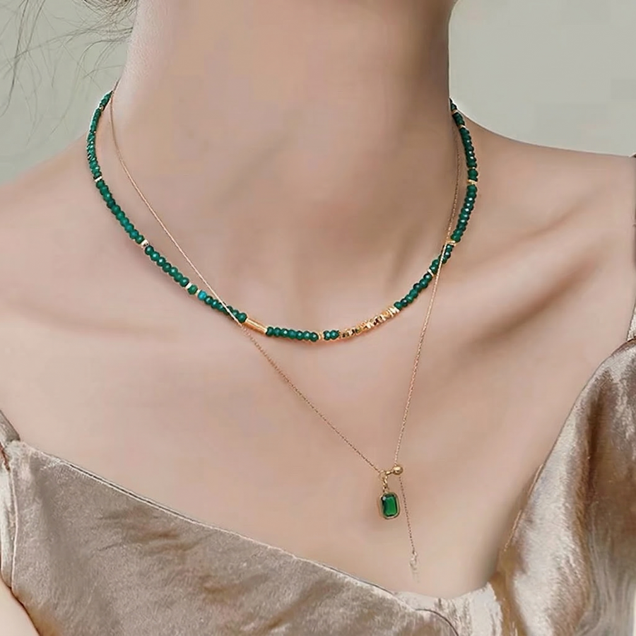 Grüner Chalcedon Schmuckset aus 18K vergoldet Copper