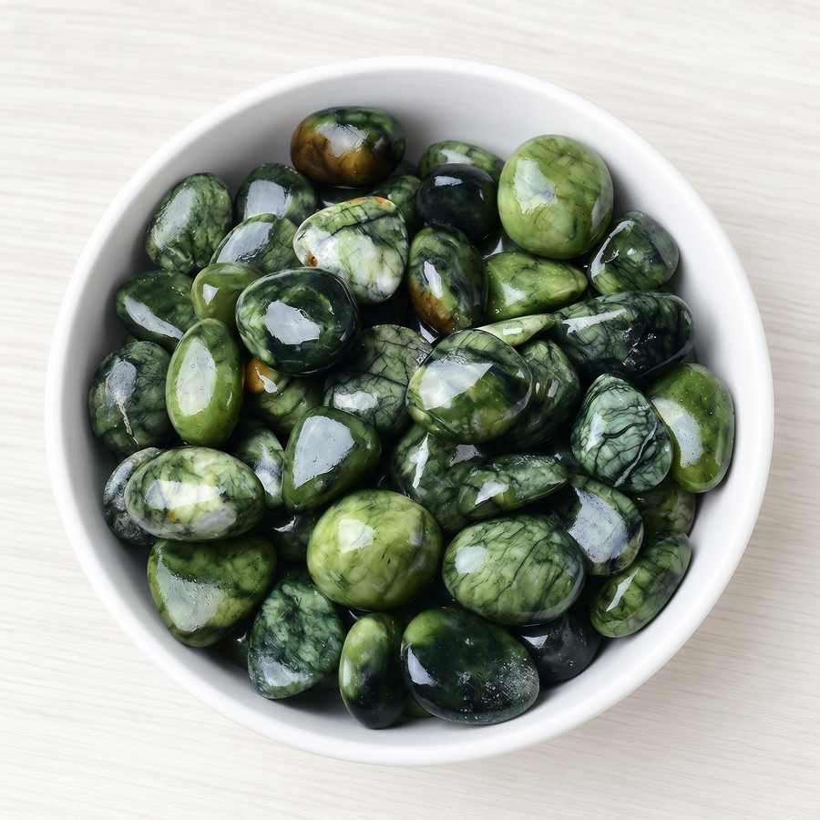 Medicine-King-Stein (Serpentine Jade) Trommelstein