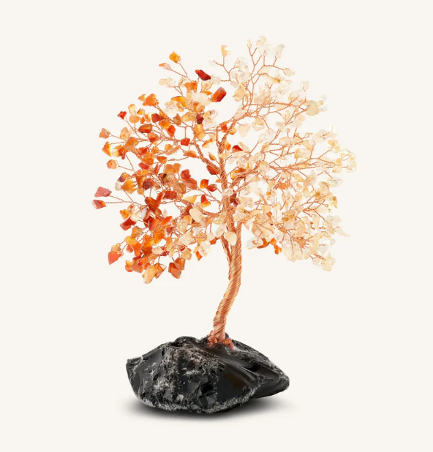 Heitere Atmosphäre Karneol und Citrin Feng-Shui-Baum auf schwarzem Onyx