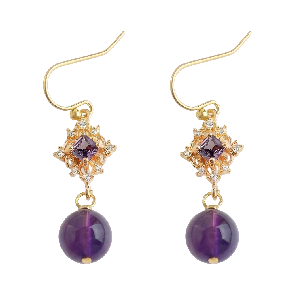 Amethyst-Zirkonia-Ohrringe aus 14K-vergoldetem Kupfer
