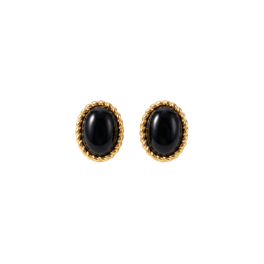 Schwarzer-Onyx-Ohrringe aus 18K-vergoldetem Kupfer