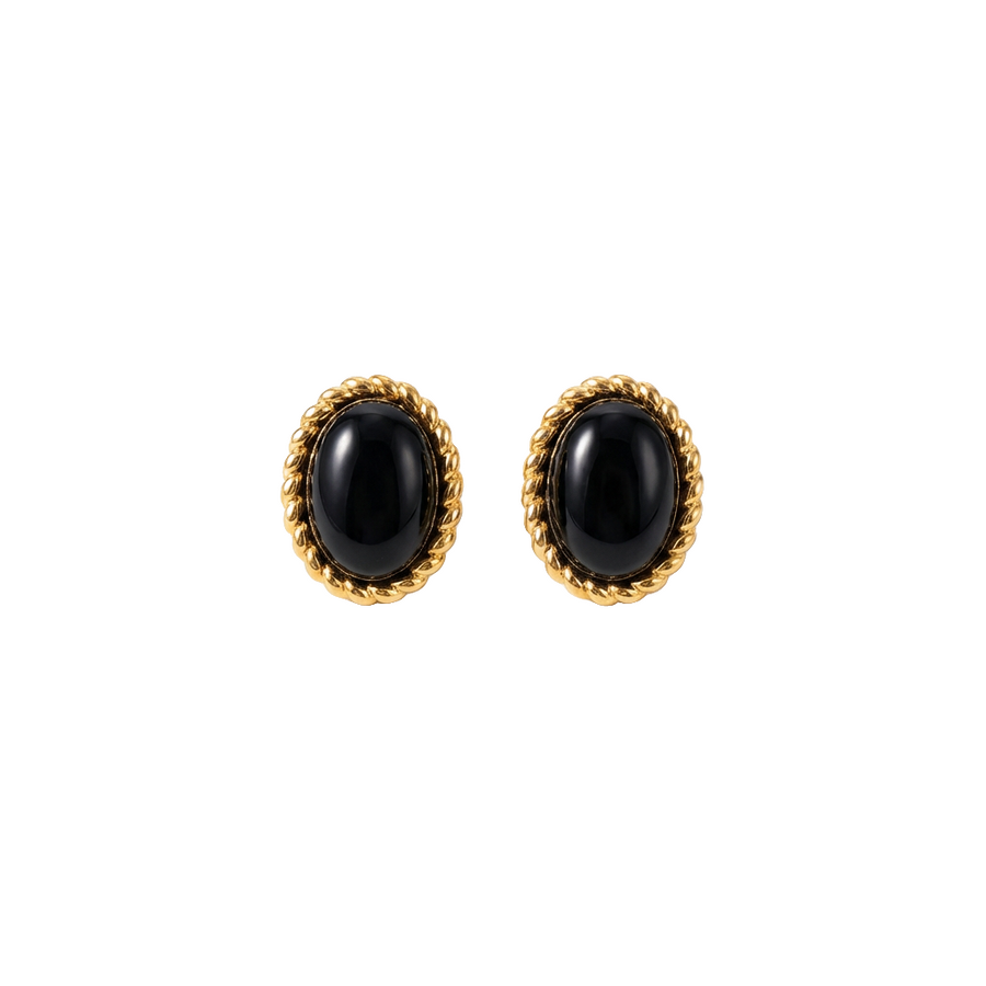 Schwarzer Onyx Ohrringe aus 18K vergoldet Copper