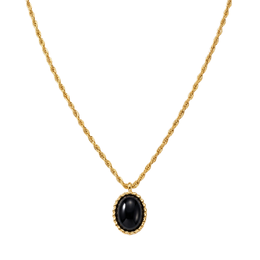Schwarzer-Onyx-Halskette aus 18K-vergoldetem Kupfer