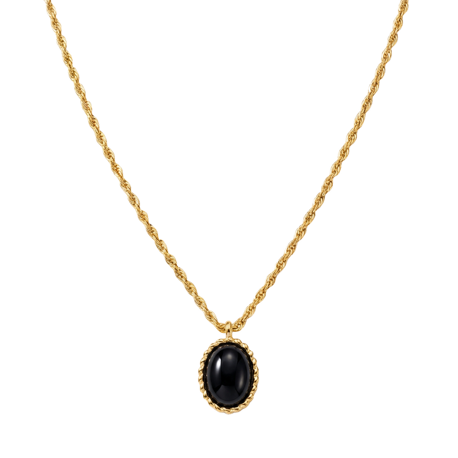 Schwarzer Onyx Halskette aus 18K vergoldet Copper