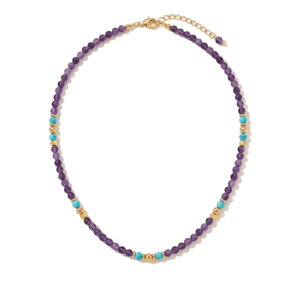 Amethyst, Karneol und Türkis Halskette aus 18K-vergoldetem Kupfer