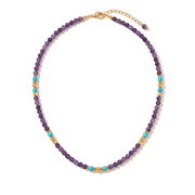 Amethyst, Karneol und Türkis Halskette aus 18K vergoldet Copper