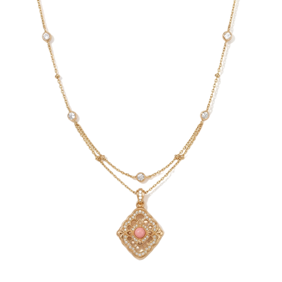 Halskette mit rosa Perlmutt aus 18K-vergoldetem Silber