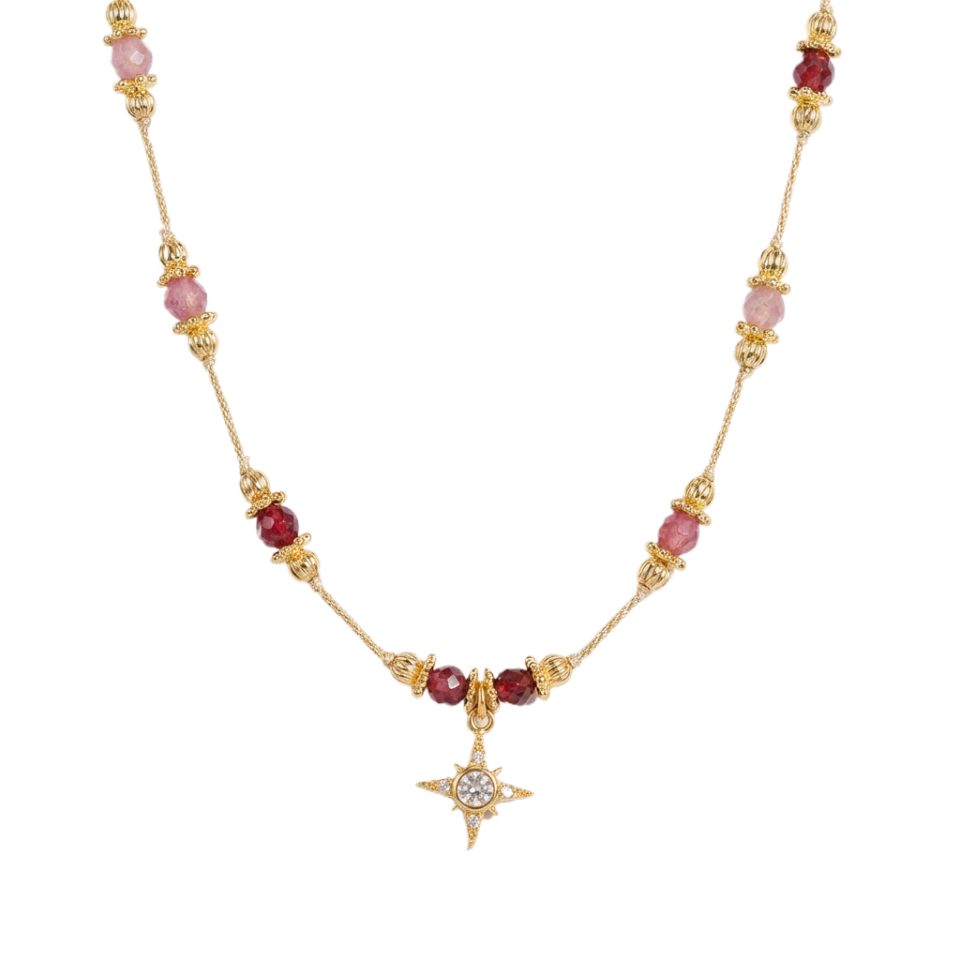 Rosa-Turmalin-Halskette aus 18K-vergoldetem Kupfer